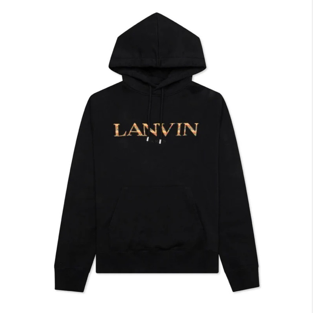 NWT LANVIN FLEECE EUSEBIO HOODIE SWEATSHIRT CURB LONG - BLACK ORANGE UNISEX L